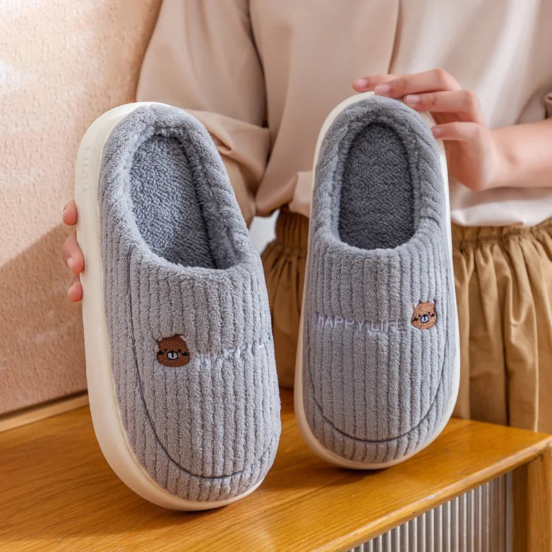 Pantuflas cálidas de interior - Estilo tierno con oso bordado, ideales para invierno