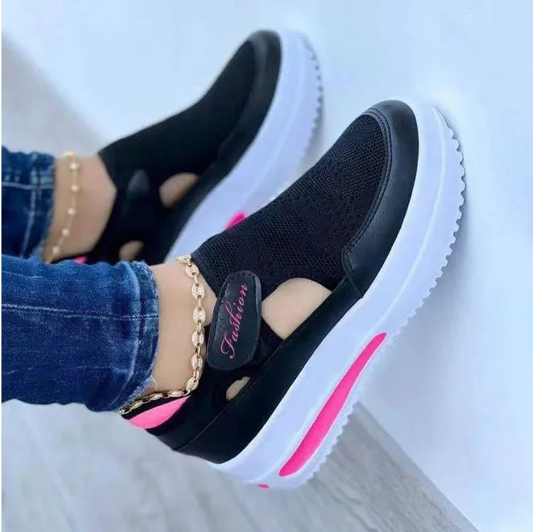 Zapatos informales transpirables de verano para mujer, Calzado con suela gruesa, tacón inclinado, ahuecado, corte bajo