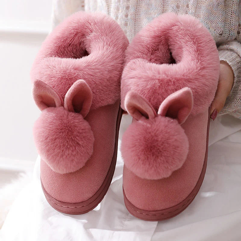 Zapatillas de casa con orejas de conejo – pantuflas cómodas y peludas para mujer
