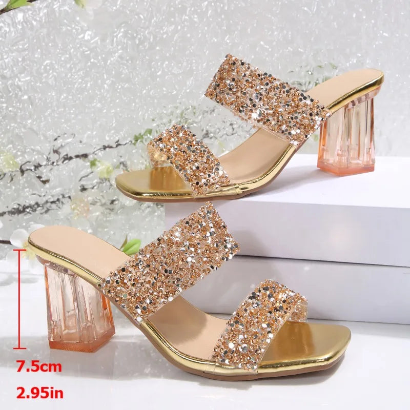 Sandalias de cristal con diamantes – tacón transparente elegante para mujer