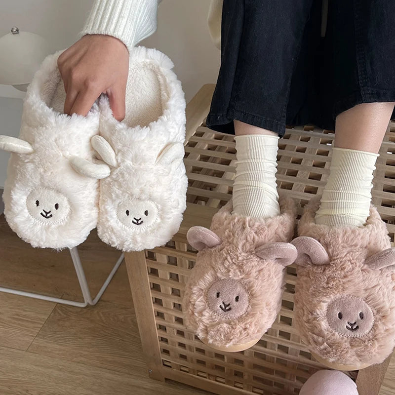 Pantuflas mullidas con diseño de oveja para mujer  – Cálidas y antideslizantes