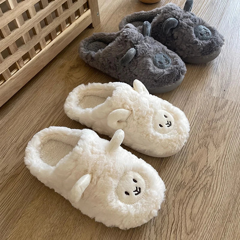 Pantuflas mullidas con diseño de oveja para mujer  – Cálidas y antideslizantes
