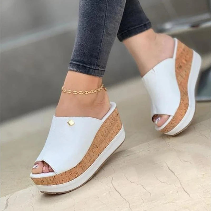 Zapatillas de cuña alta tipo boca de pescado – moda casual de verano