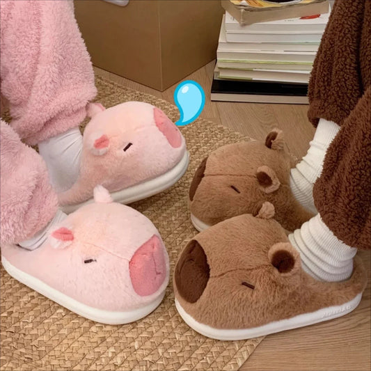 Pantuflas de invierno con diseño de capibara – zapatillas cálidas y cómodas para mujer