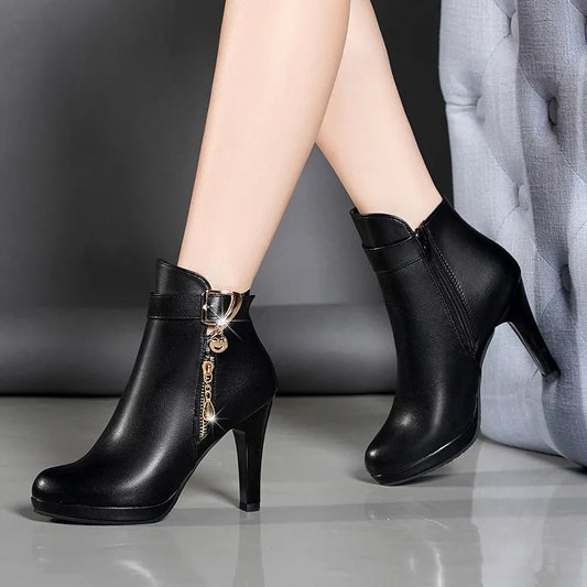 Botines de plataforma de cuero para mujer – tacón alto invierno 2025