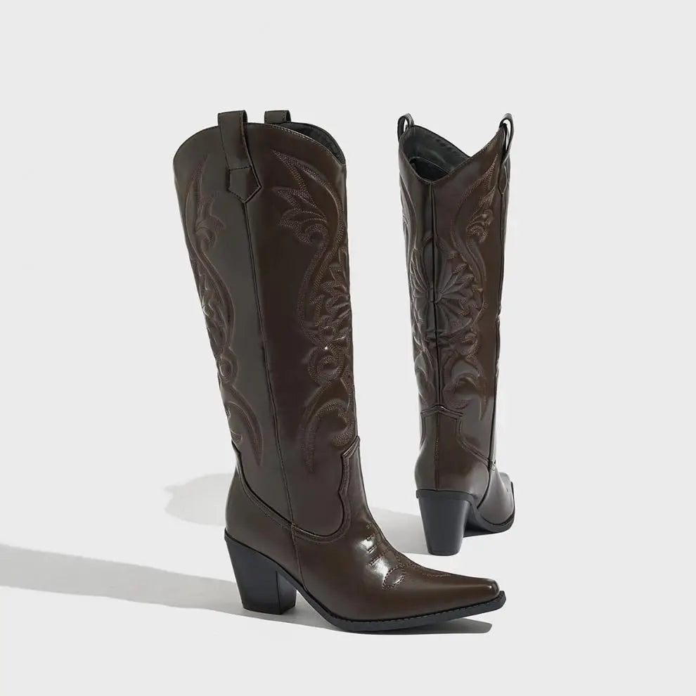 Botas vaqueras retro para mujer – hasta la rodilla, cómodas y elegantes