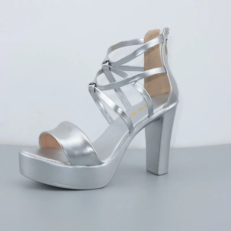 Sandalias de plataforma con tacón ancho para mujer - Zapatos de charol elegantes