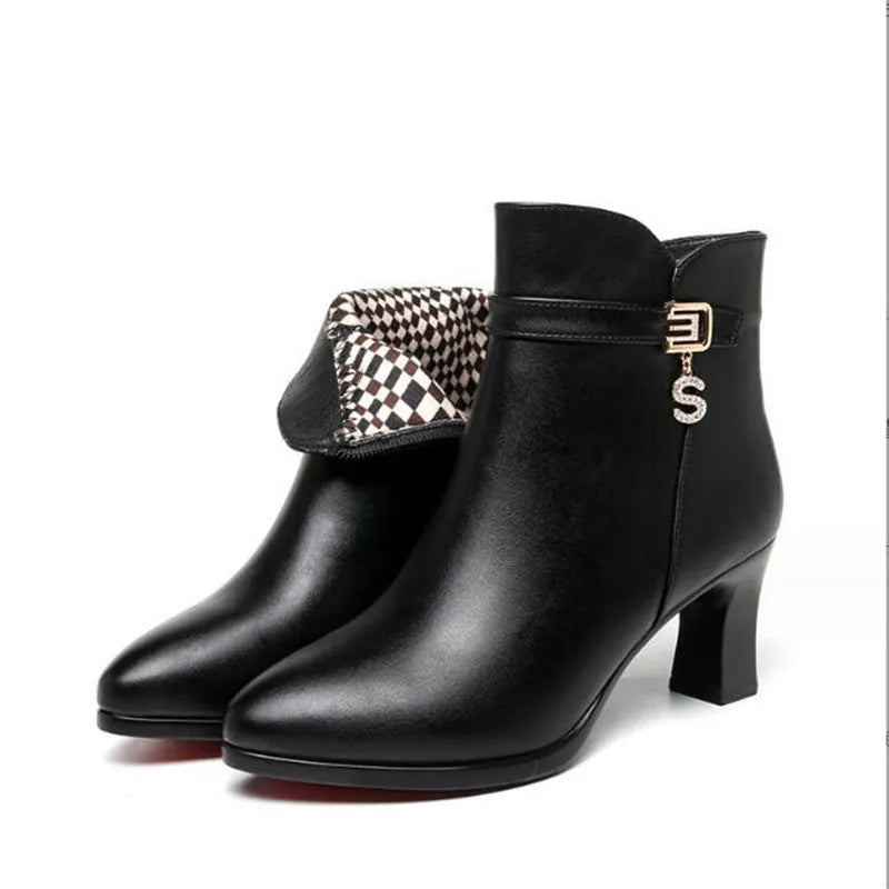 Botines de moda con tacón alto y forro de felpa para mujer – Cómodos y resistentes al frío