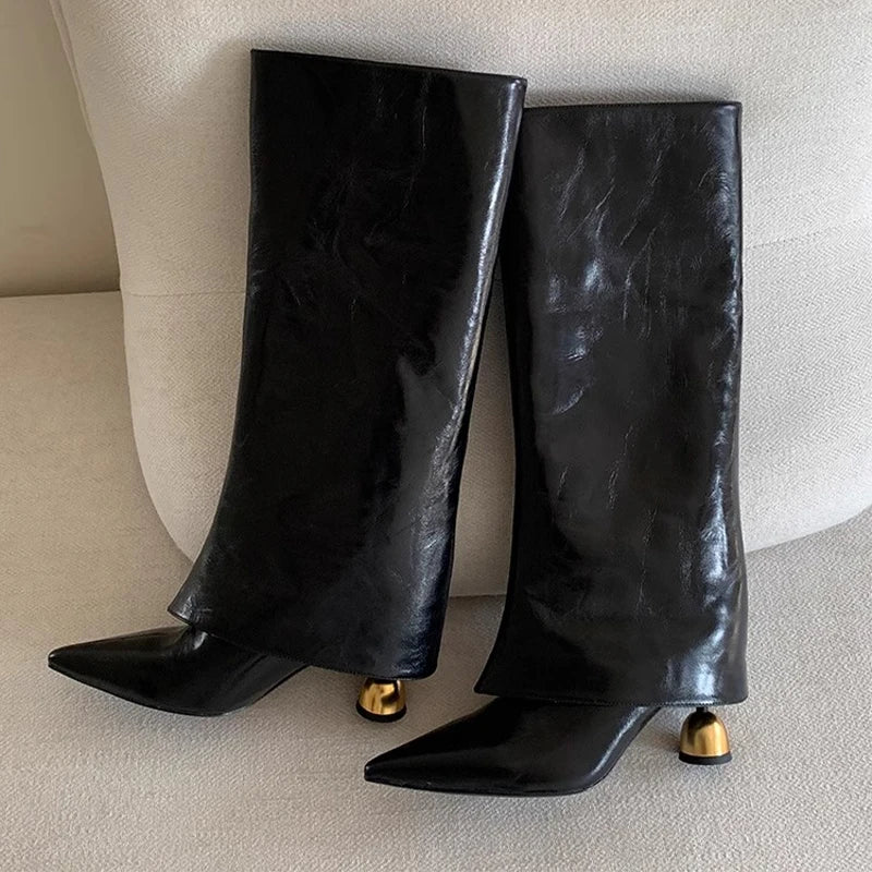 Botas altas hasta la rodilla para mujer con punta fina y tacón alto elegante
