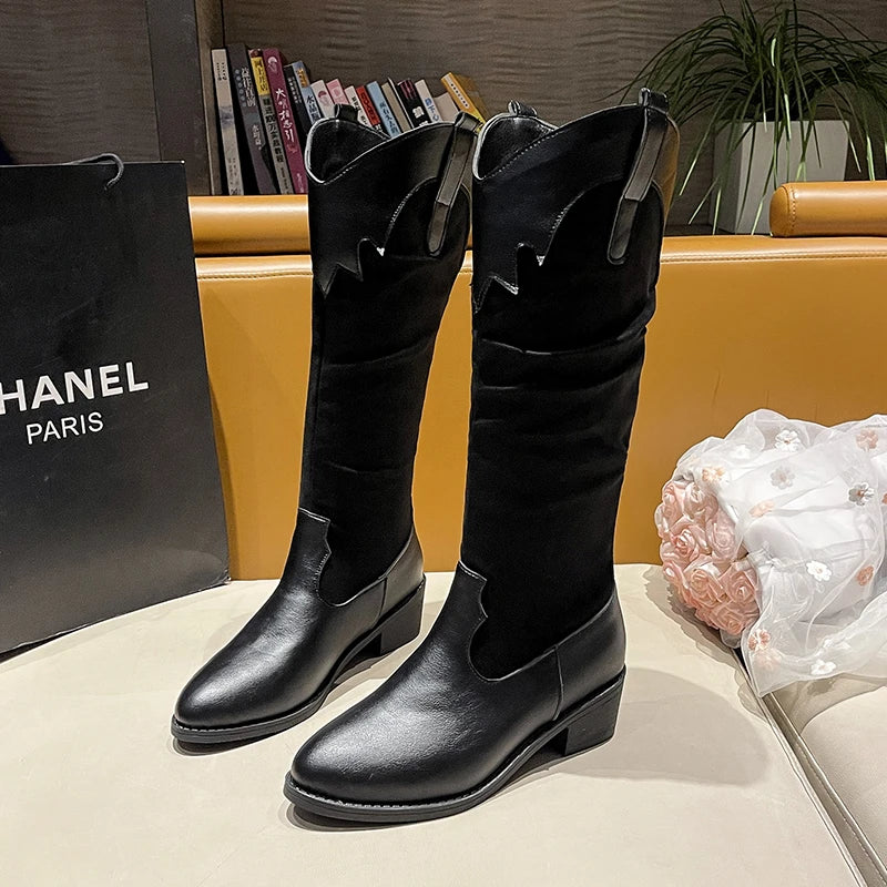 Botas altas de suela blanda de tacón medio, botas de moda transpirables, cómodas y versátiles, nuevas botas de mujer para primavera y otoño