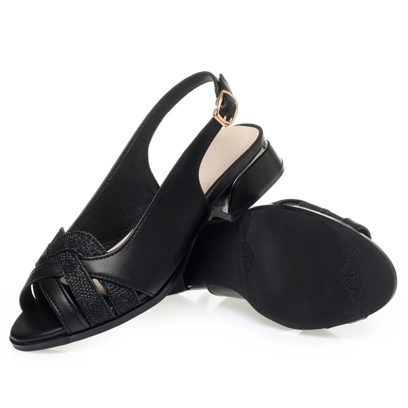 Sandalias de verano de cuero para dama – Diseño boca de pescado, estilo clásico y sofisticado