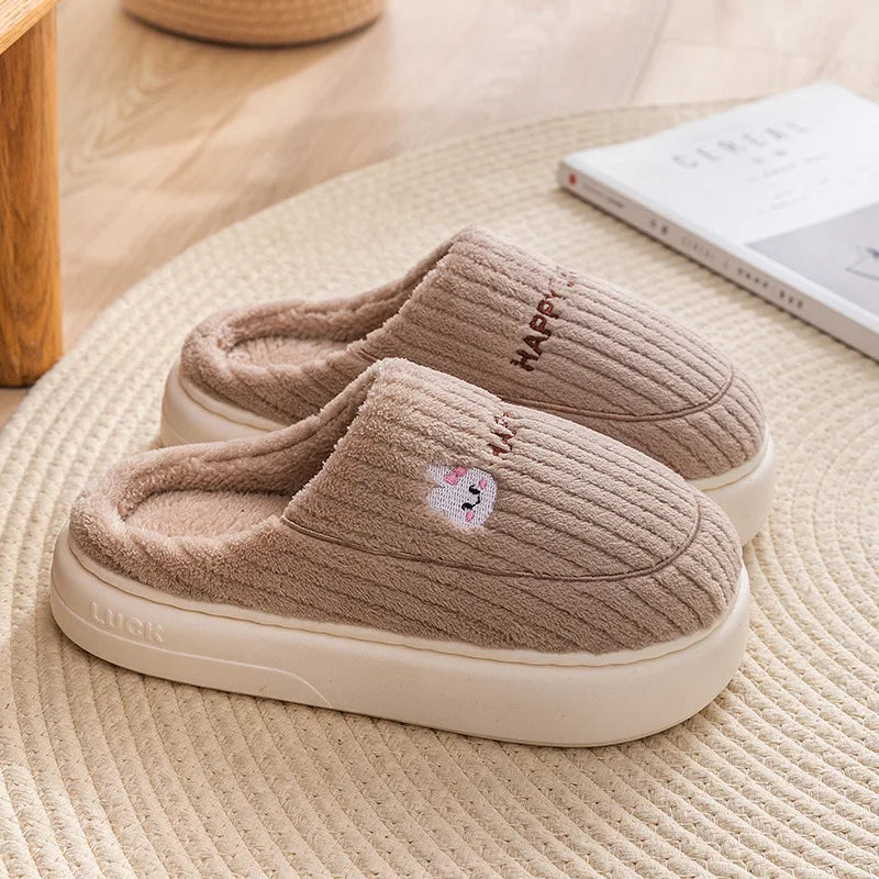 Pantuflas cálidas de interior - Estilo tierno con oso bordado, ideales para invierno