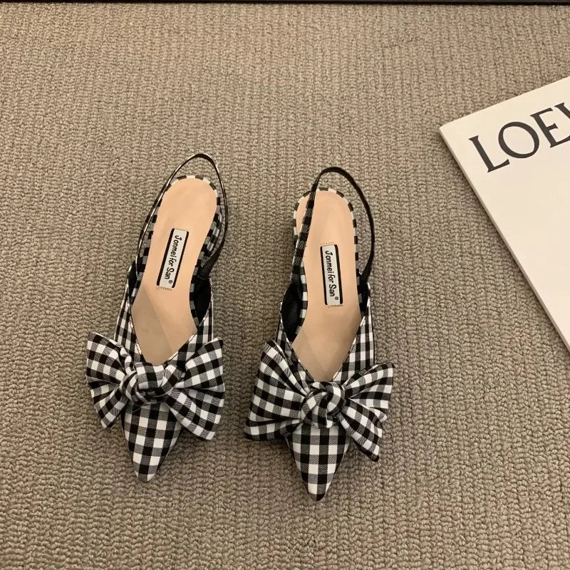 Zapatos de fiesta con tacón bajo - Sandalias femeninas con lazo y estilo chic