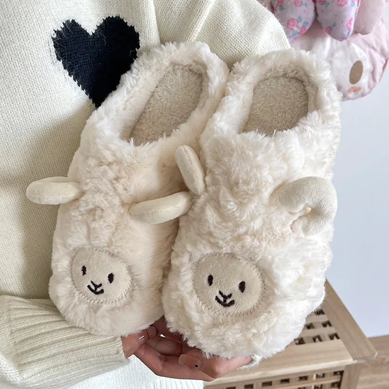 Pantuflas mullidas con diseño de oveja para mujer  – Cálidas y antideslizantes