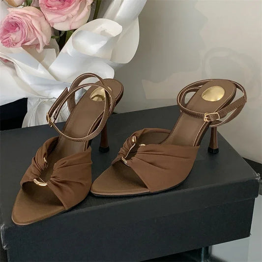 Tacones altos con correa al tobillo – sandalias abiertas de lujo para mujer