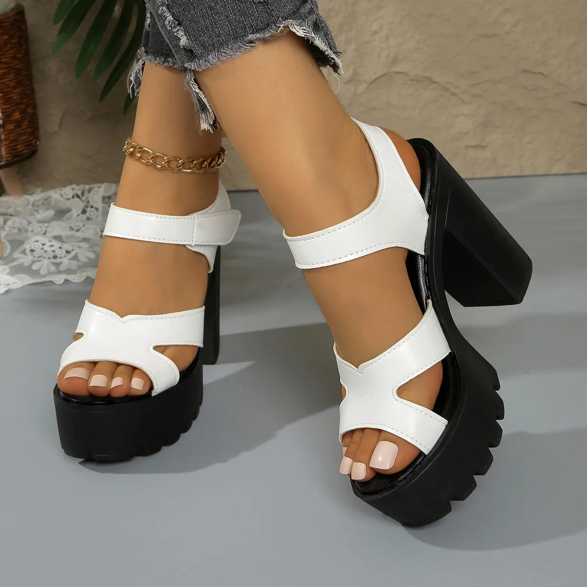 Sandalias de plataforma con tacón de bloque, cómodas y elegantes