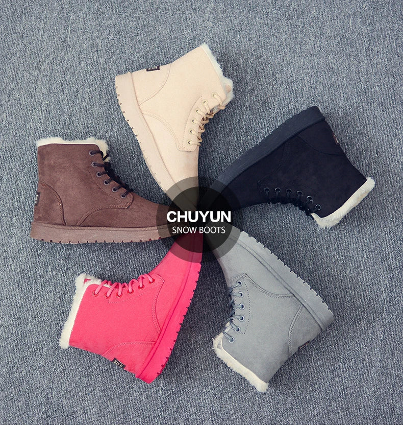 Botines de invierno con forro de peluche – botas planas de encaje para mujer