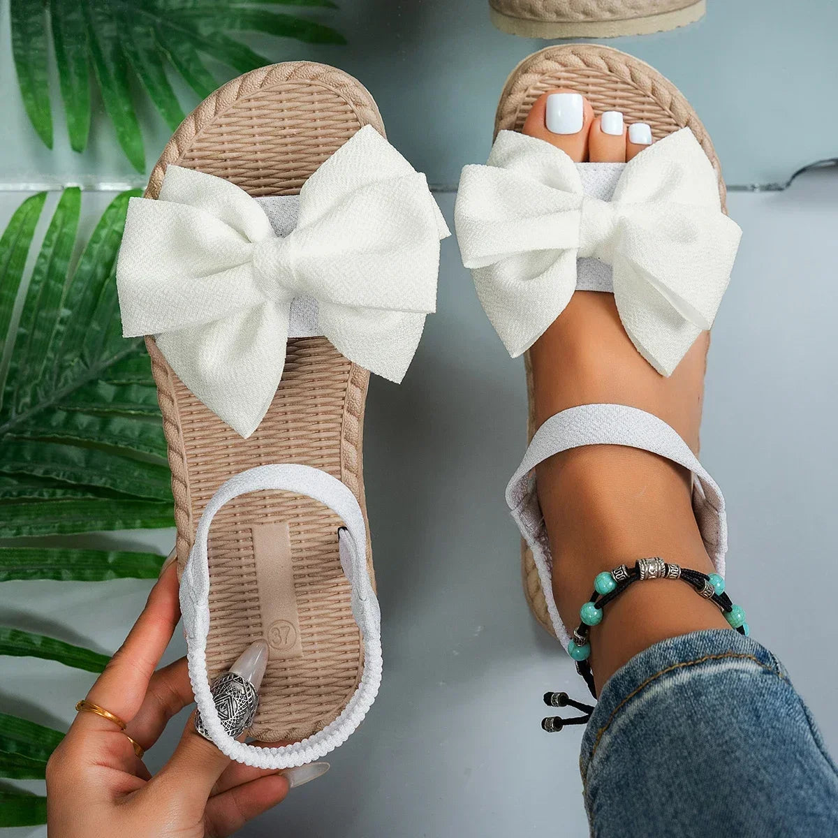 Sandalias ligeras de verano mujer | Zapatos planos cómodos con lazo decorativo