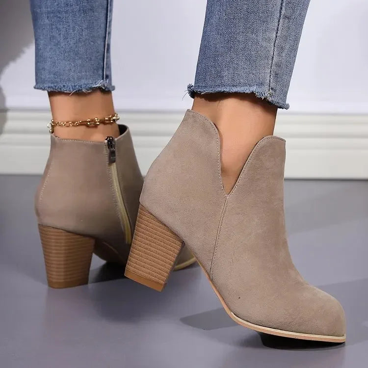 Botines de moda para mujer – tacón grueso y cremallera