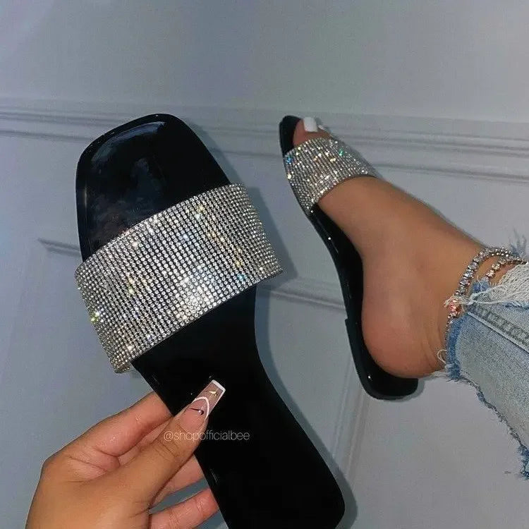Sandalias planas glam mujer | Con pedrería estilo europeo y americano