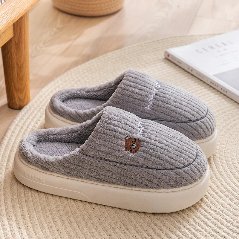 Pantuflas cálidas de interior - Estilo tierno con oso bordado, ideales para invierno