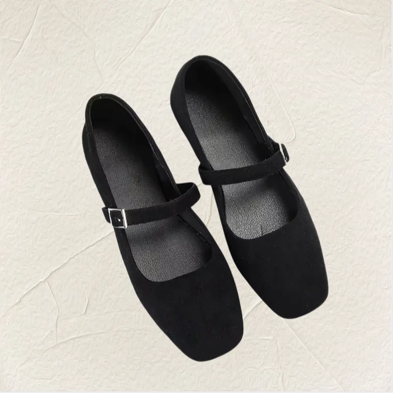 Zapatos planos con hebilla cómodos y elegantes zapatos- de mujer informales de boca ligera que combinan con todo de gamuza a la moda