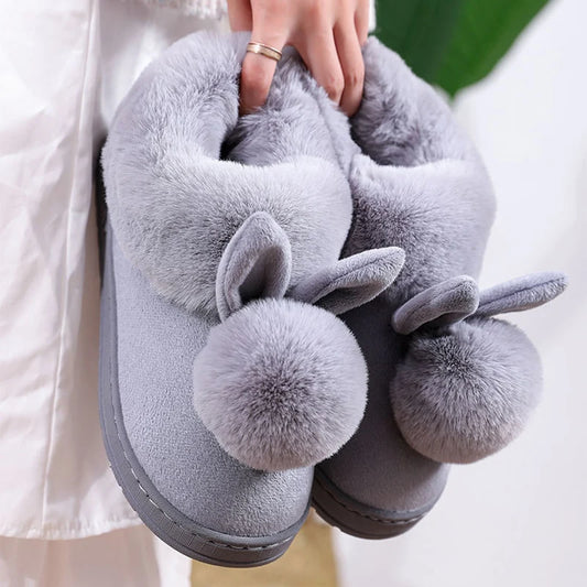 Zapatillas de casa con orejas de conejo – pantuflas cómodas y peludas para mujer