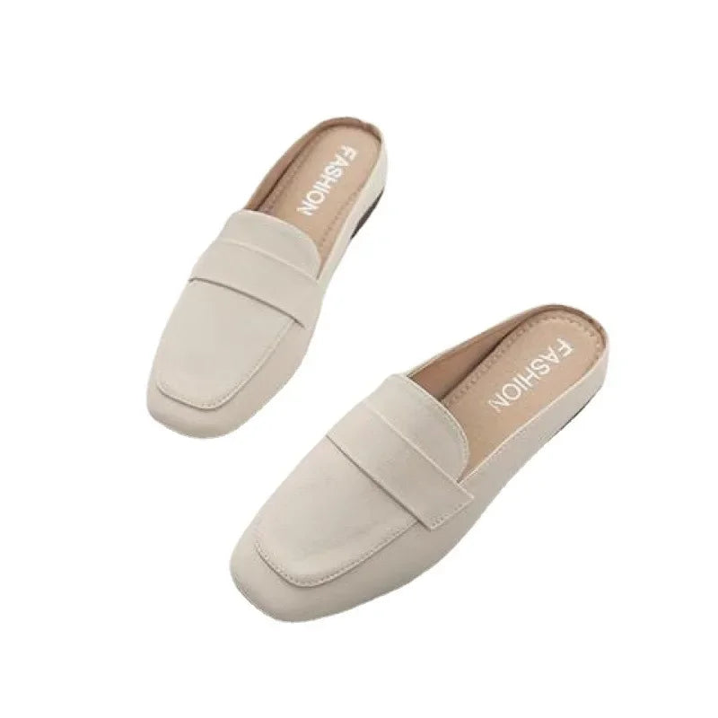 Baotou-Zapatillas planas de cuero suave para Mujer, Zapatos planos sin cordones, suela suave