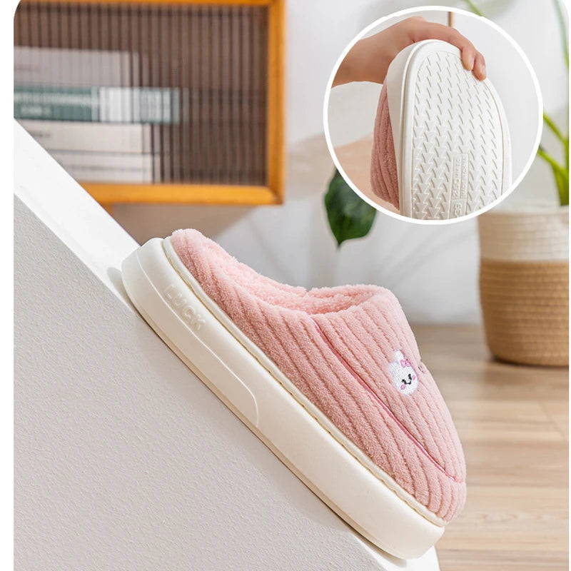 Pantuflas cálidas de interior - Estilo tierno con oso bordado, ideales para invierno