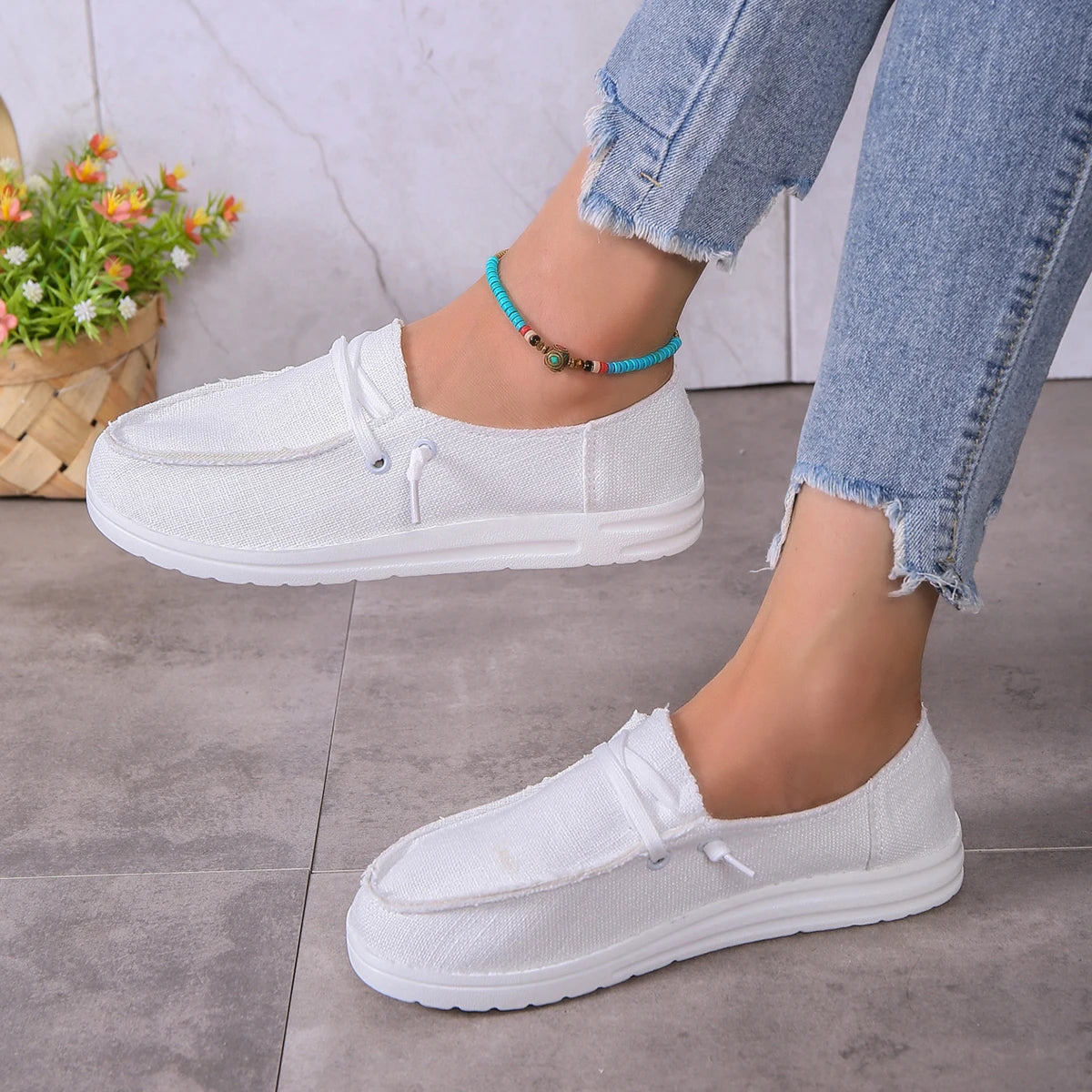 Calzado deportivo informal para mujer, zapatos planos ligeros y antideslizantes, zapatos de mezclilla con cordones para exteriores