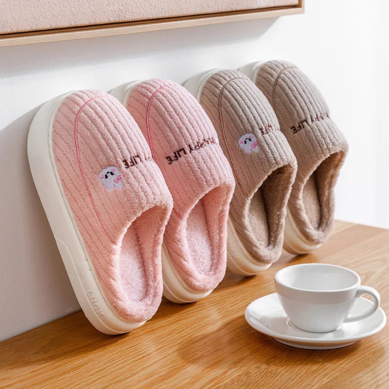 Pantuflas cálidas de interior - Estilo tierno con oso bordado, ideales para invierno
