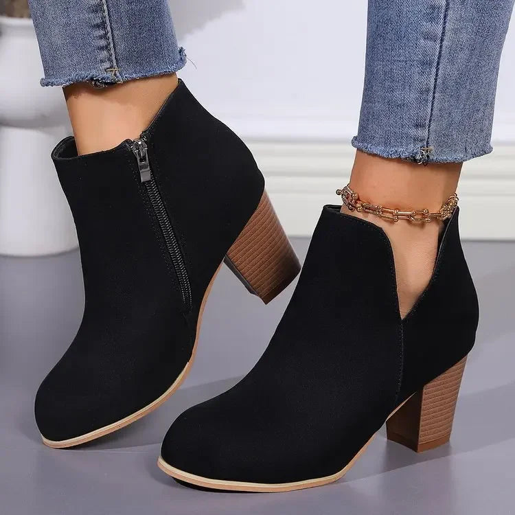 Botines de moda para mujer – tacón grueso y cremallera