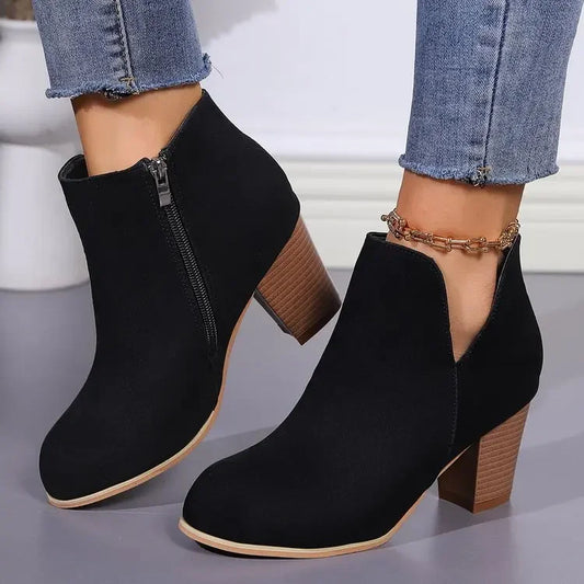 Botines de moda para mujer – tacón grueso y cremallera