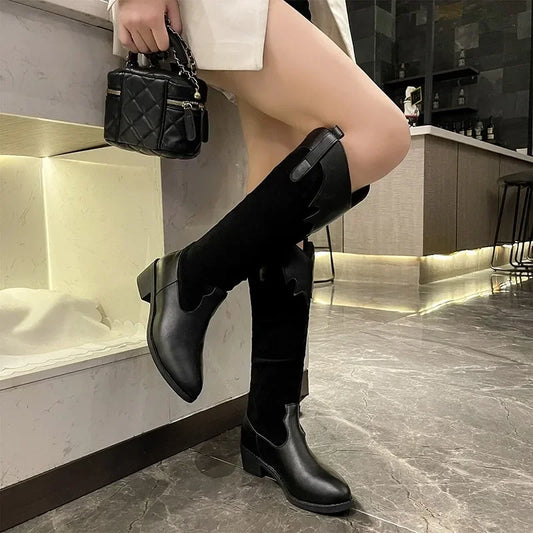 Botas altas de suela blanda de tacón medio, botas de moda transpirables, cómodas y versátiles, nuevas botas de mujer para primavera y otoño