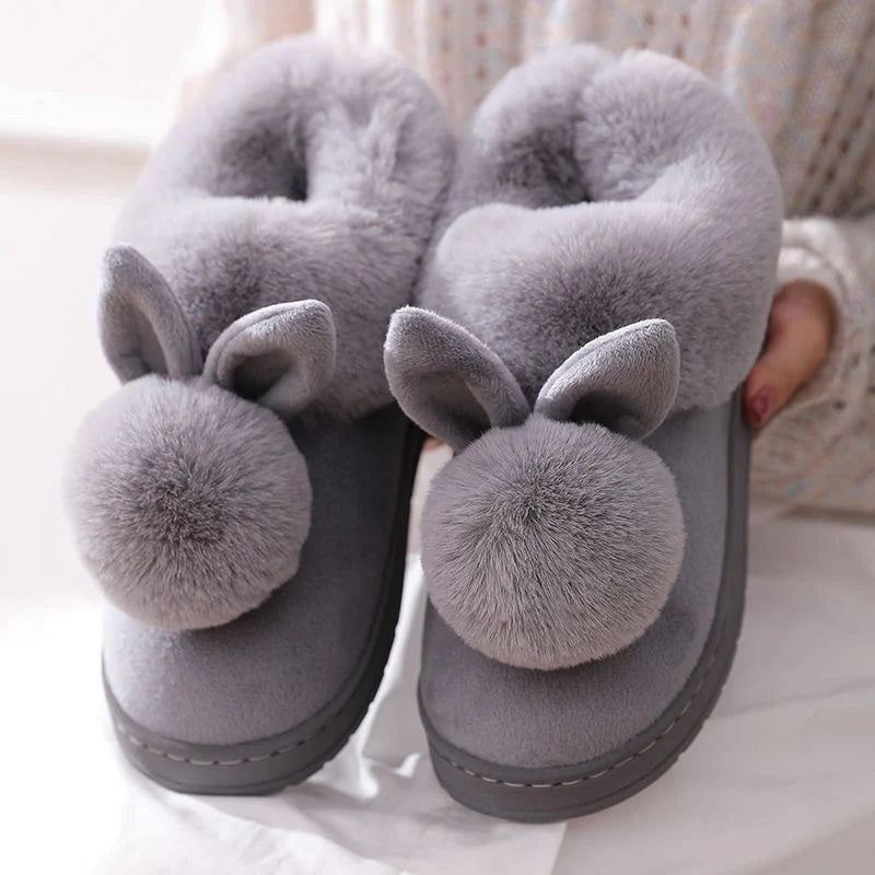 Zapatillas de casa con orejas de conejo – pantuflas cómodas y peludas para mujer