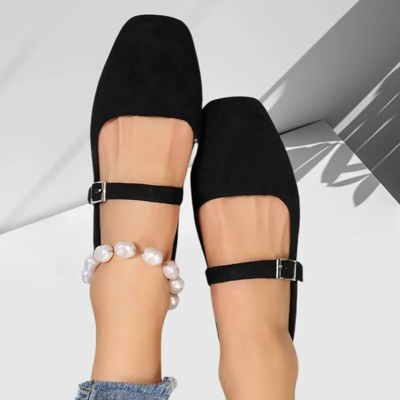 Zapatos planos con hebilla cómodos y elegantes zapatos- de mujer informales de boca ligera que combinan con todo de gamuza a la moda