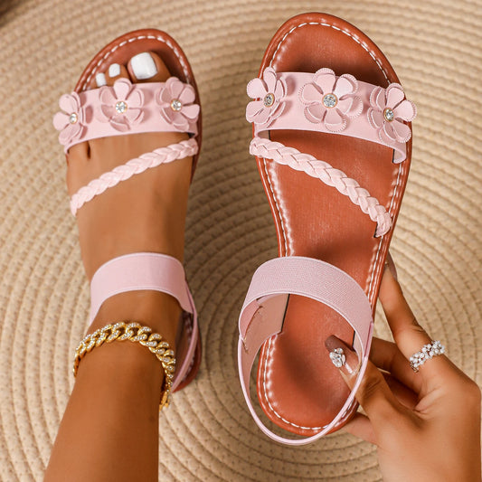 Sandalias de Cuña con Detalle Floral – Estilo Casual de Verano