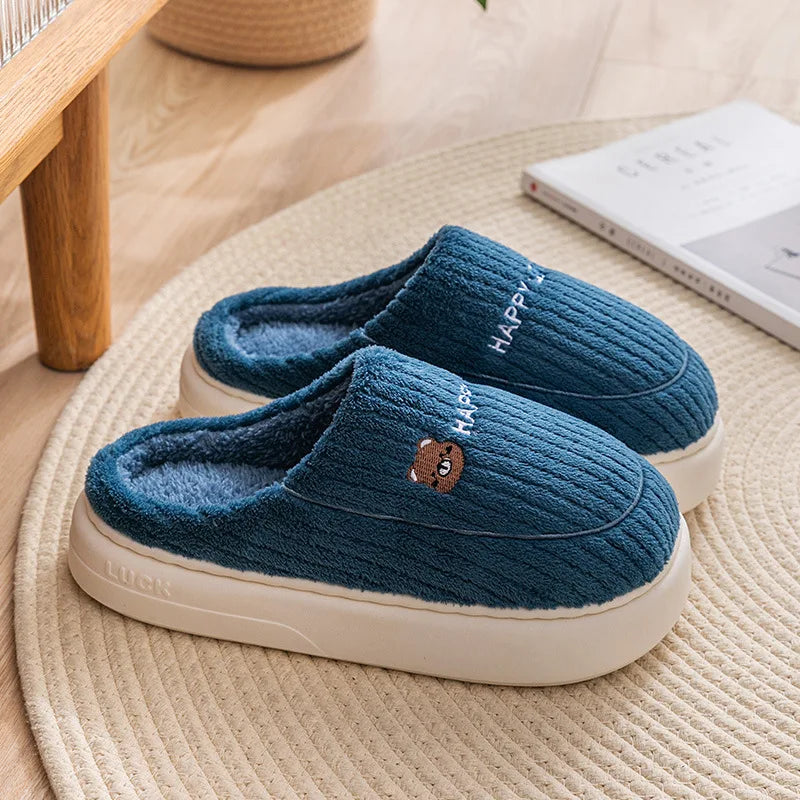 Pantuflas cálidas de interior - Estilo tierno con oso bordado, ideales para invierno