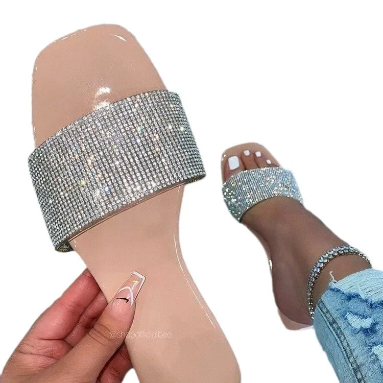 Sandalias planas glam mujer | Con pedrería estilo europeo y americano
