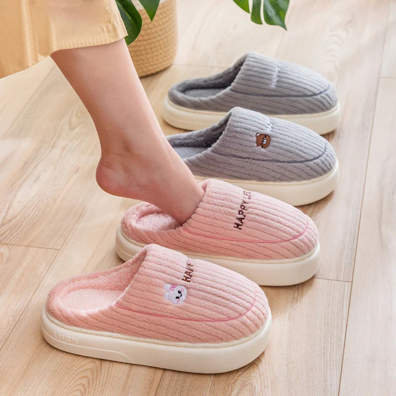Pantuflas cálidas de interior - Estilo tierno con oso bordado, ideales para invierno