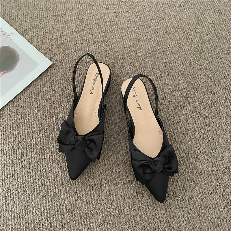 Zapatos de fiesta con tacón bajo - Sandalias femeninas con lazo y estilo chic