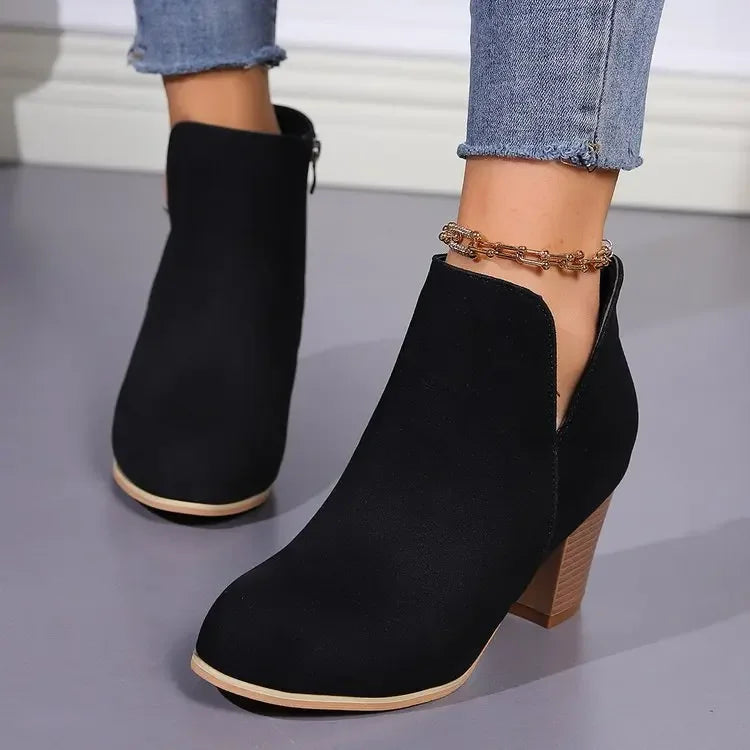 Botines de moda para mujer – tacón grueso y cremallera