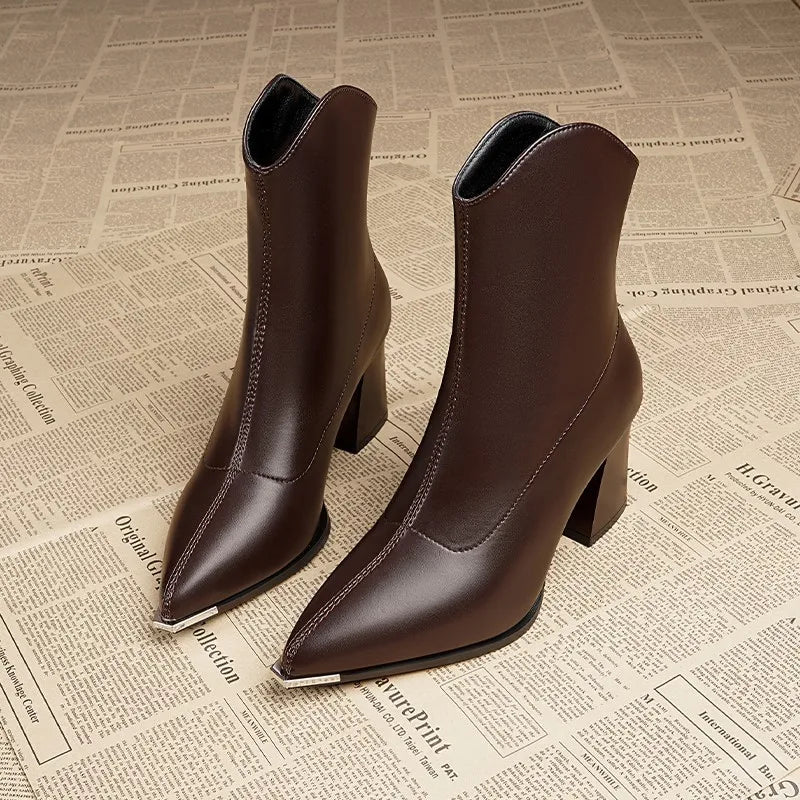 Botines Chelsea con punta de marca puntiaguda de lujo, tacon alto a la moda - para mujer