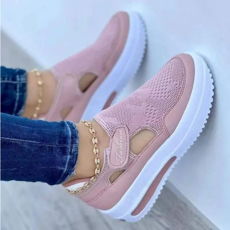 Zapatos informales transpirables de verano para mujer, Calzado con suela gruesa, tacón inclinado, ahuecado, corte bajo