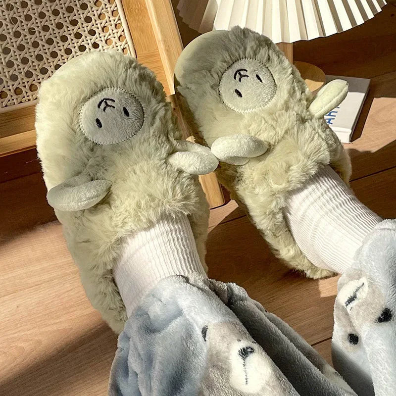 Pantuflas mullidas con diseño de oveja para mujer  – Cálidas y antideslizantes