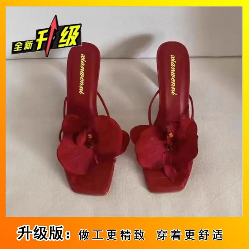 Sandalias de tacón alto con flor – Zapatos de verano elegantes para mujer 2025