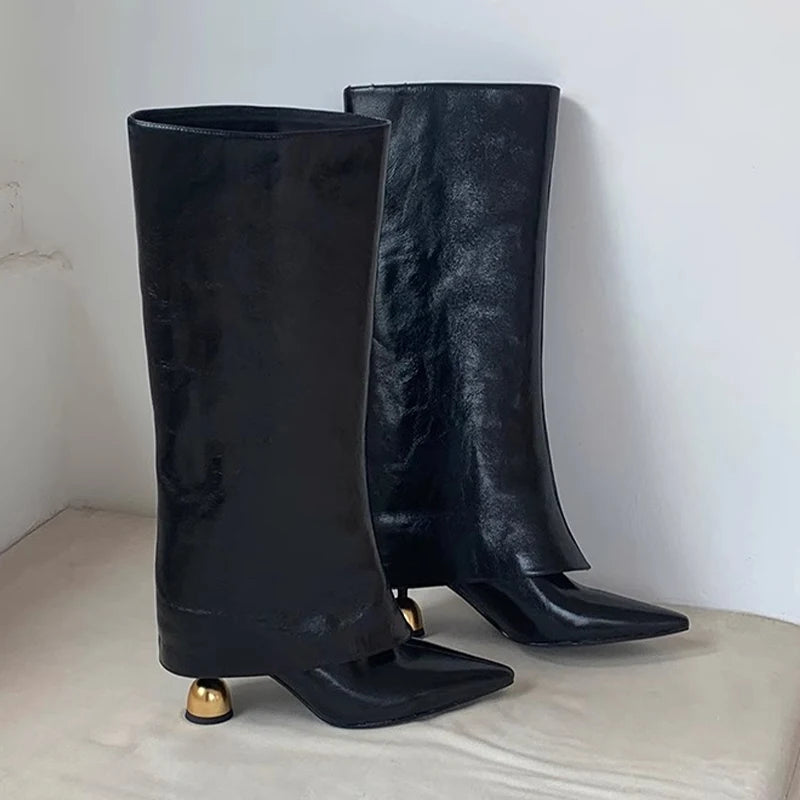 Botas altas hasta la rodilla para mujer con punta fina y tacón alto elegante