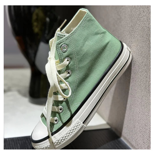 Zapatillas de Lona de Color Puro de Caña Alta para Mujer, Versátiles, Estilo Estudiantil