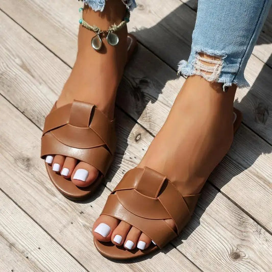 Sandalias de diseño de lujo para mujer, 2025, nuevas, tejidas, cómodas, informales, planas, de verano