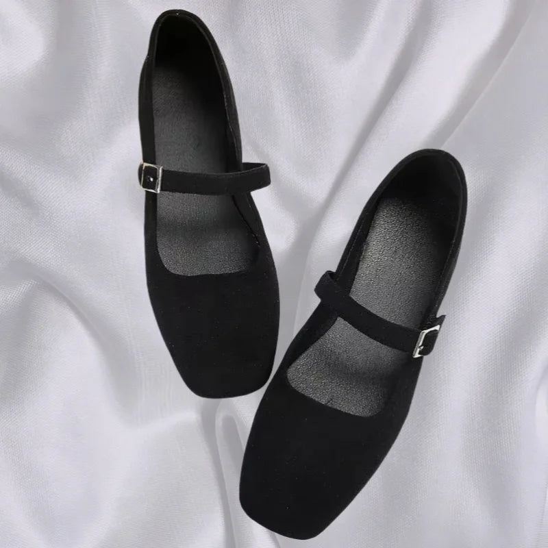 Zapatos planos con hebilla cómodos y elegantes zapatos- de mujer informales de boca ligera que combinan con todo de gamuza a la moda